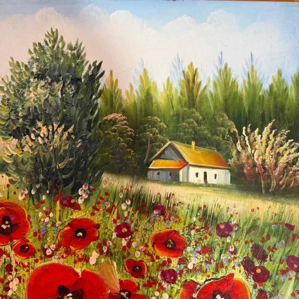 Original Field Of Poppies Hand Painted Scenic Country Landscape Impasto 20x24 - Picture 5 of 9